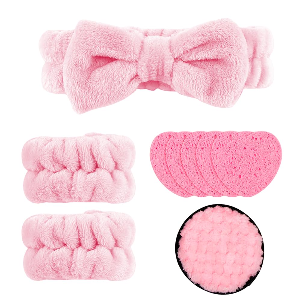 MAYCREATE 9Pcs Face Wash Kit Face Wash Sponge Pads Pluffy Makeup Remover Pad Pink Bow Face Wash Headband Soft Microfiber Wristband Facial Cleaning Set Facial Supplies MAYCREATE 9Pcs Face Wash Kit Face Wash Sponge Pads Pluffy Makeup Remover Pad Pink Bow Face Wash Headband Soft Microfiber Wristband Facial Cleaning Set Facial Supplies